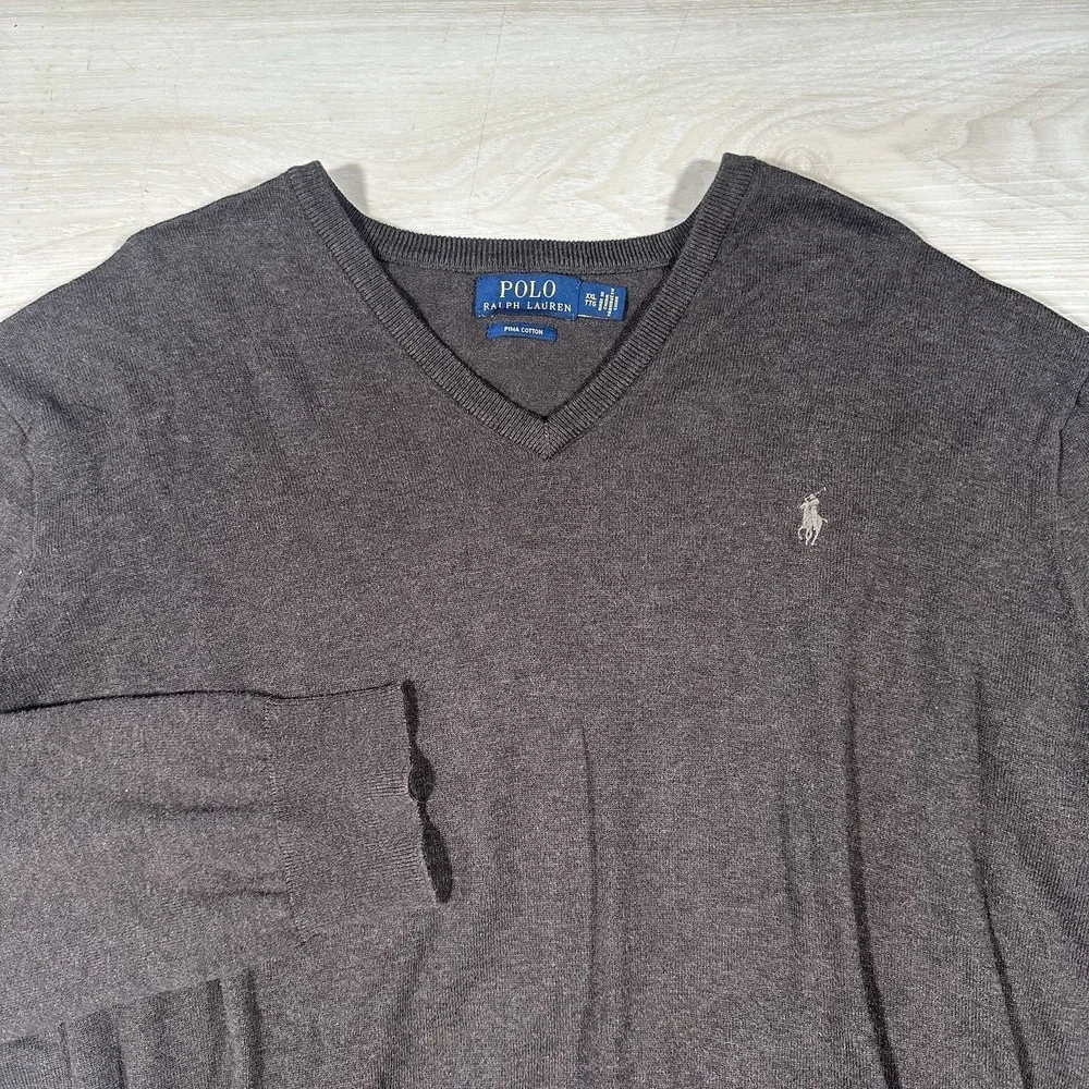 Polo Ralph Lauren‎ V Neck Sweater Men's XXL Brown 100% Pima Cotton Soft Preppy